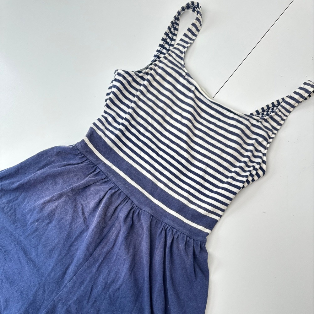 Vintage Jantzen Sport Blue White Striped Swim Dress Romper Size 14 Made in USA